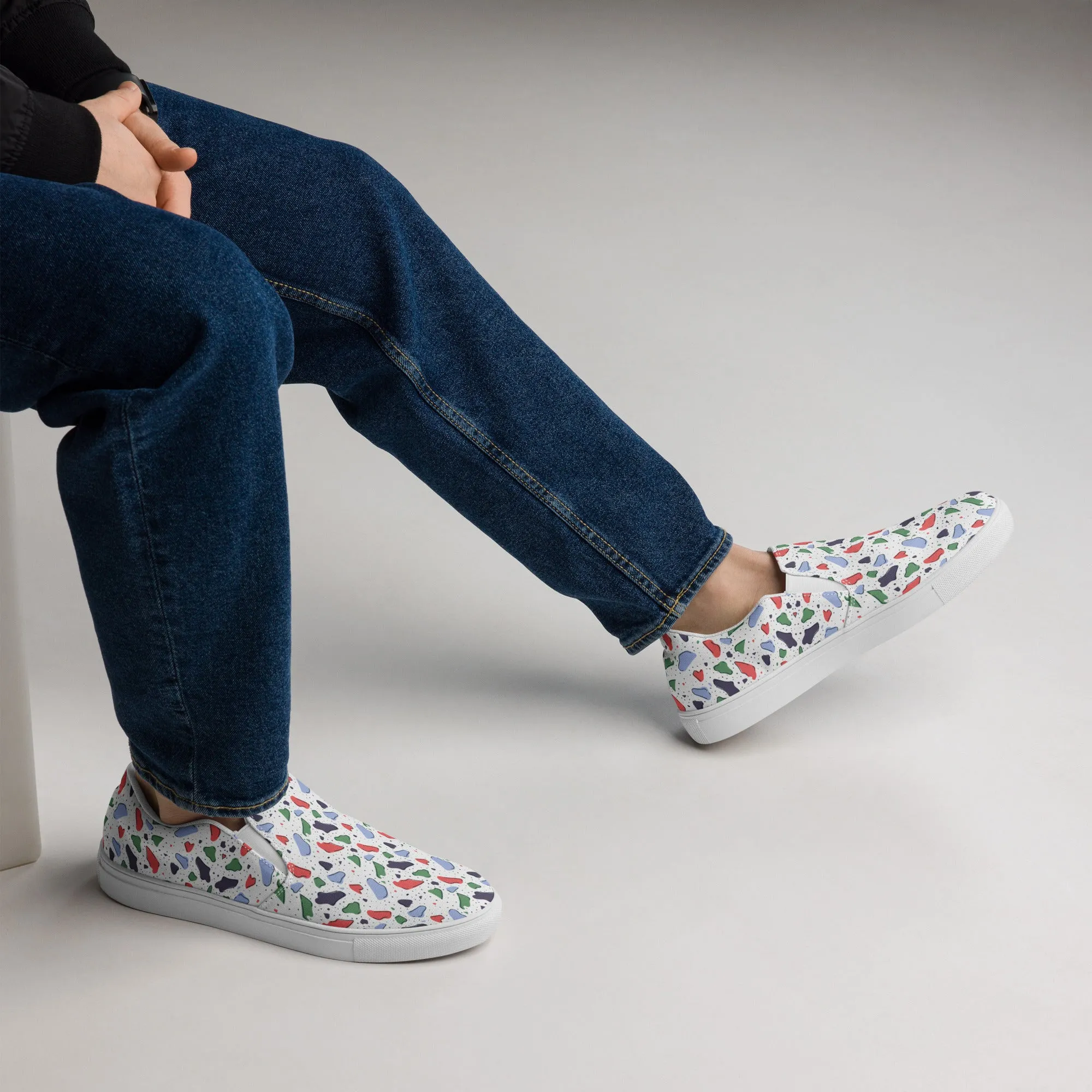 Men’s slip-on canvas shoes  - Colorful terrazzo pattern design - print on demand