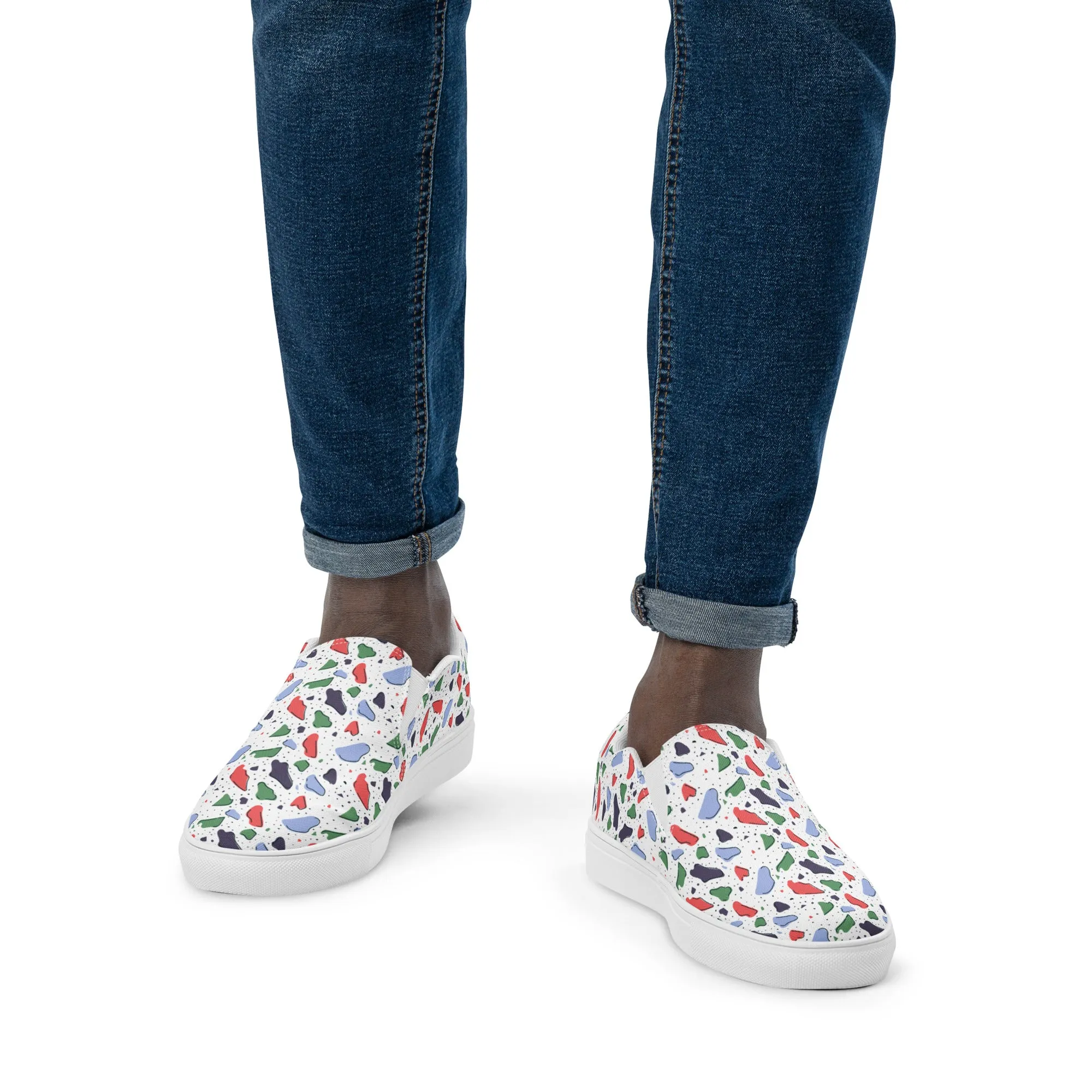 Men’s slip-on canvas shoes  - Colorful terrazzo pattern design - print on demand