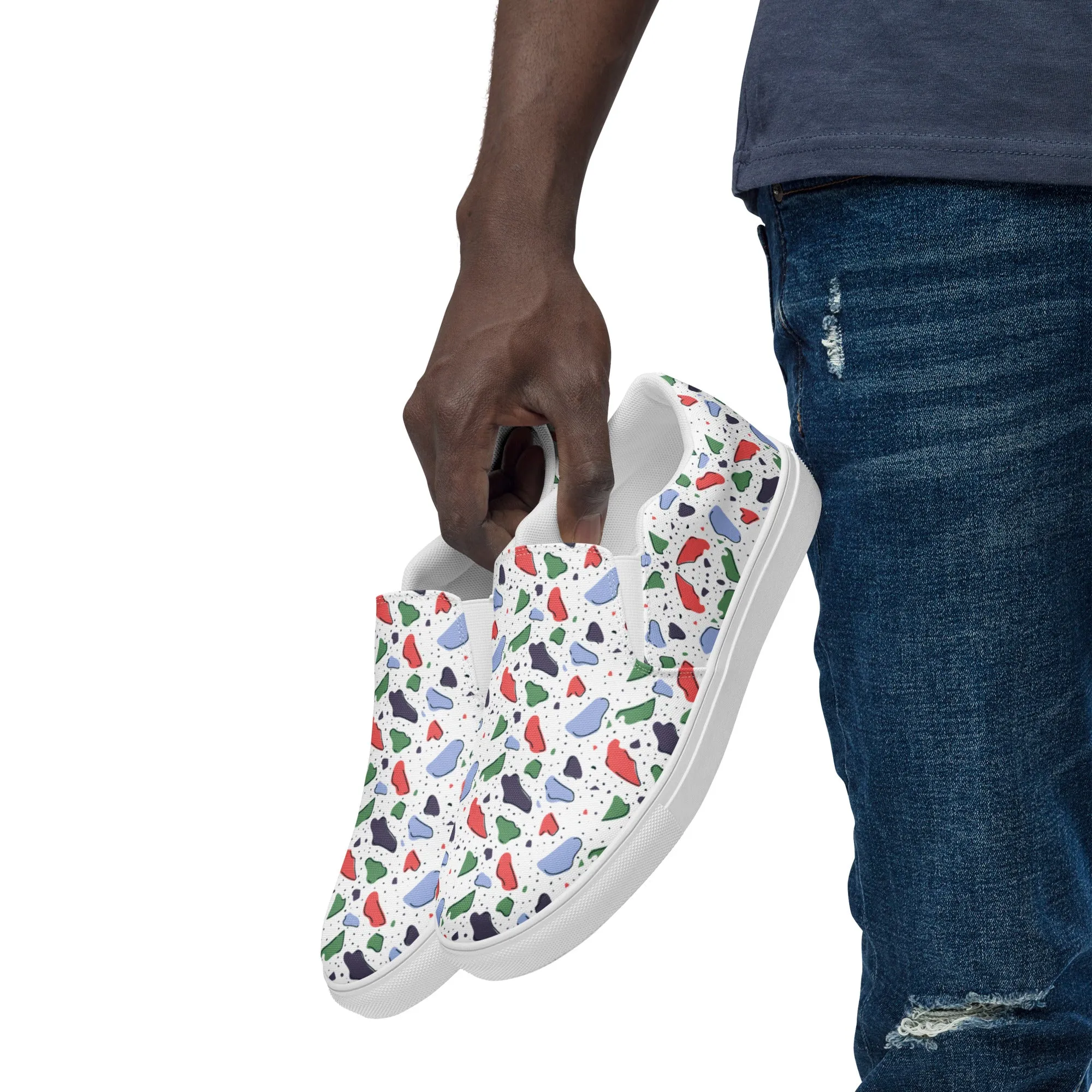 Men’s slip-on canvas shoes  - Colorful terrazzo pattern design - print on demand