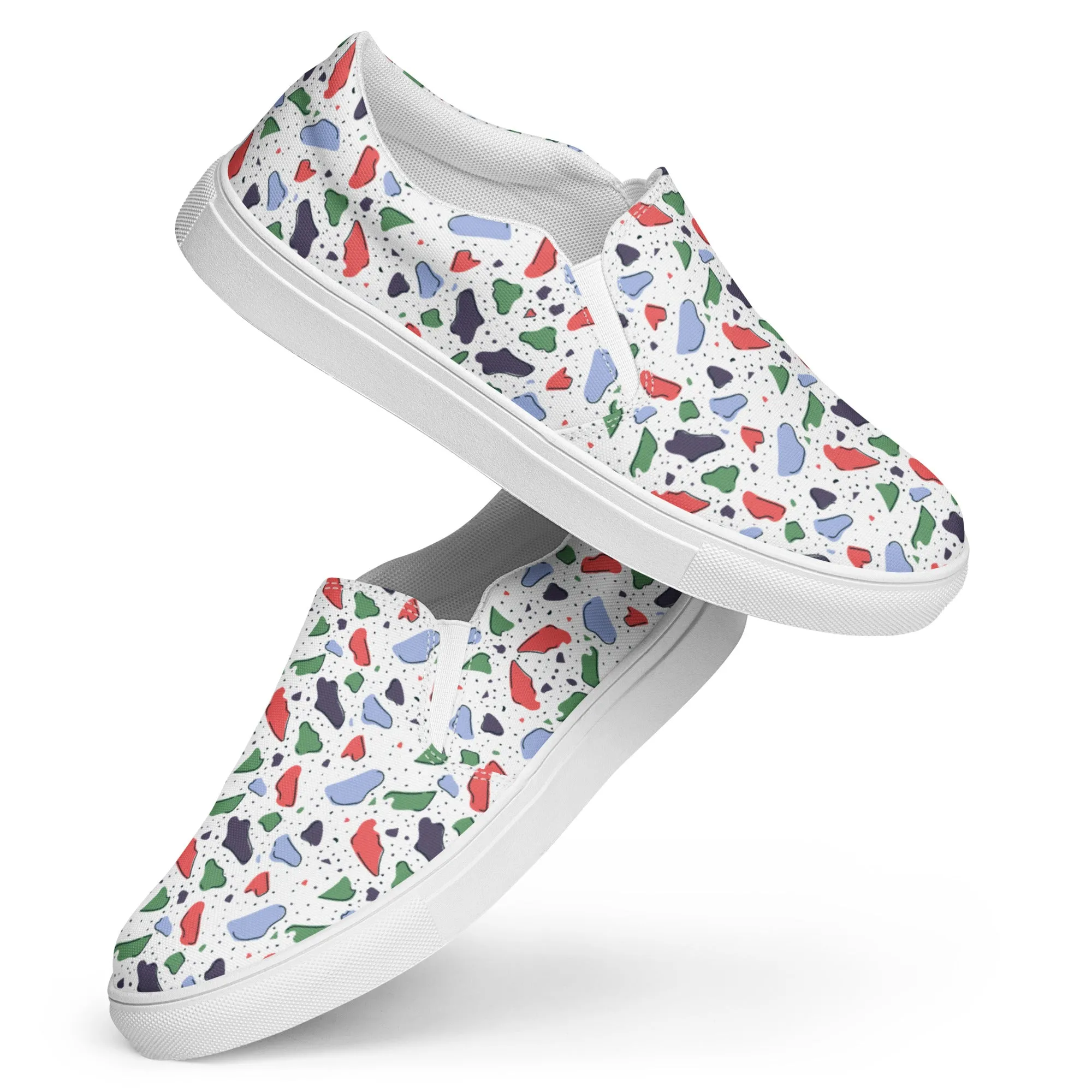 Men’s slip-on canvas shoes  - Colorful terrazzo pattern design - print on demand