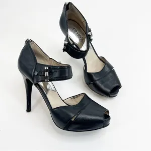 MICHAEL Michael Kors Peep Toe Black Strap Heel, Size 8.5