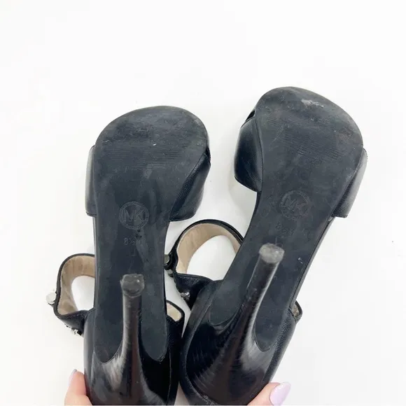 MICHAEL Michael Kors Peep Toe Black Strap Heel, Size 8.5
