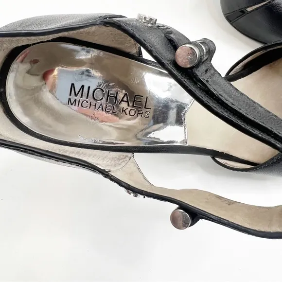 MICHAEL Michael Kors Peep Toe Black Strap Heel, Size 8.5