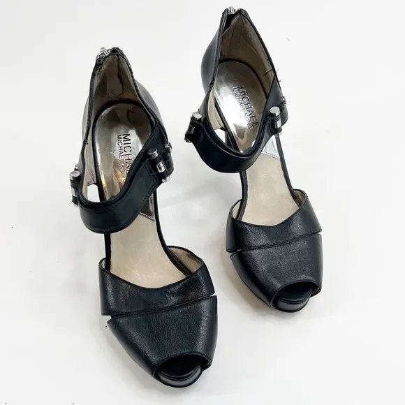 MICHAEL Michael Kors Peep Toe Black Strap Heel, Size 8.5