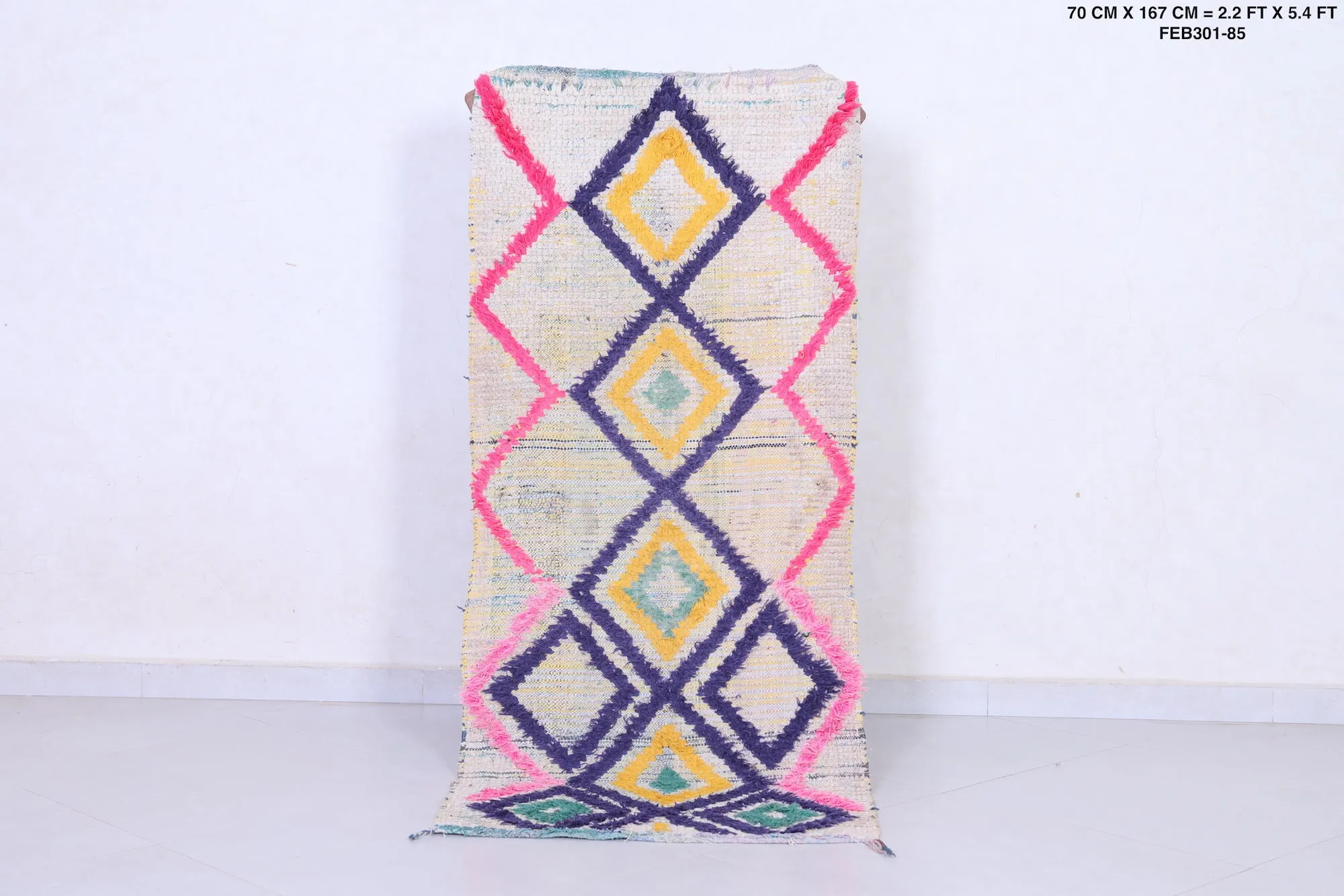 Moroccan Runner Rug – Colorful Diamond Design 2.2 x 5.4 FT