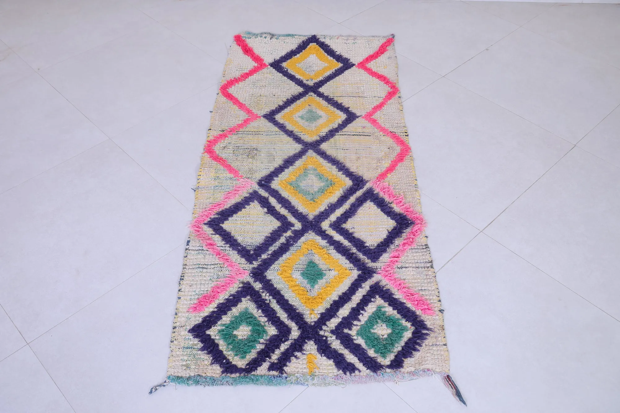 Moroccan Runner Rug – Colorful Diamond Design 2.2 x 5.4 FT