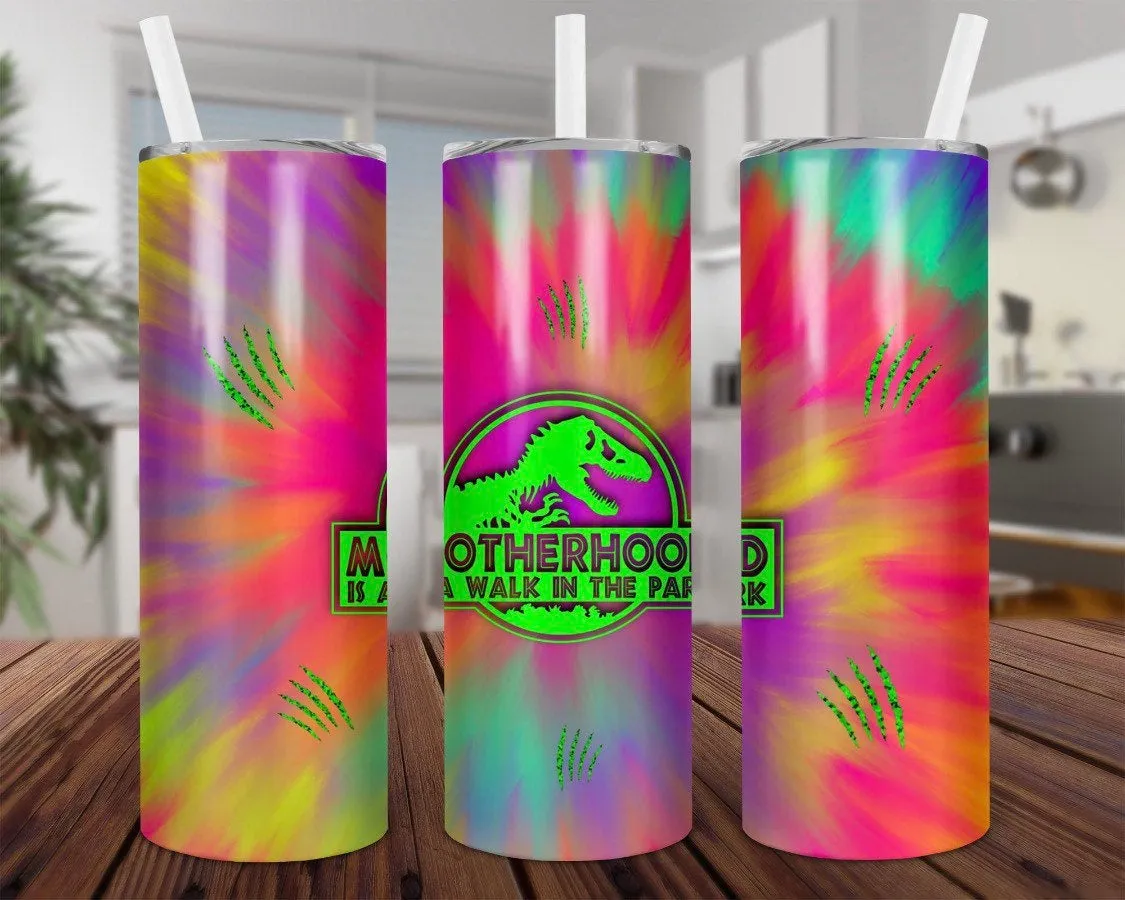 Motherhood a walk in the park- colorful Tumbler
