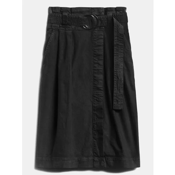 NWT Banana Republic Black Cotton Canvas Belted Utility Midi Skirt 6