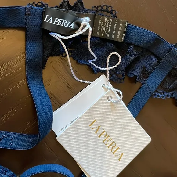 NWT La Perla Whisper Navy Blue Lace Suspender L