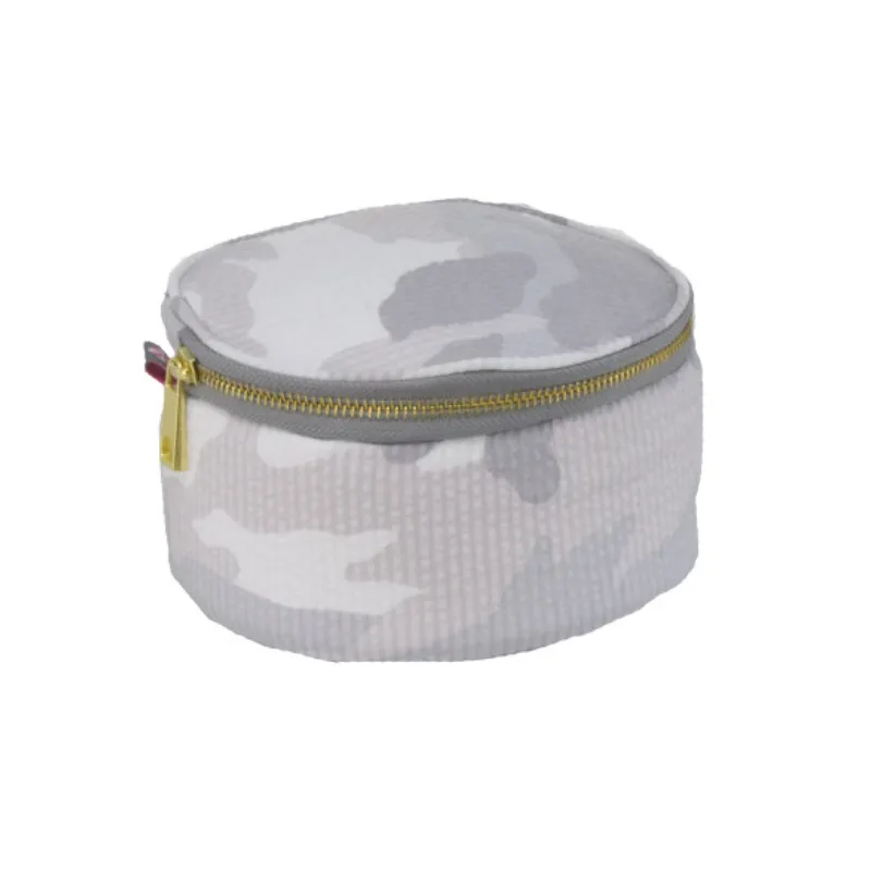 Personalized Seersucker Snow Camo Round Multi Purpose Pouch