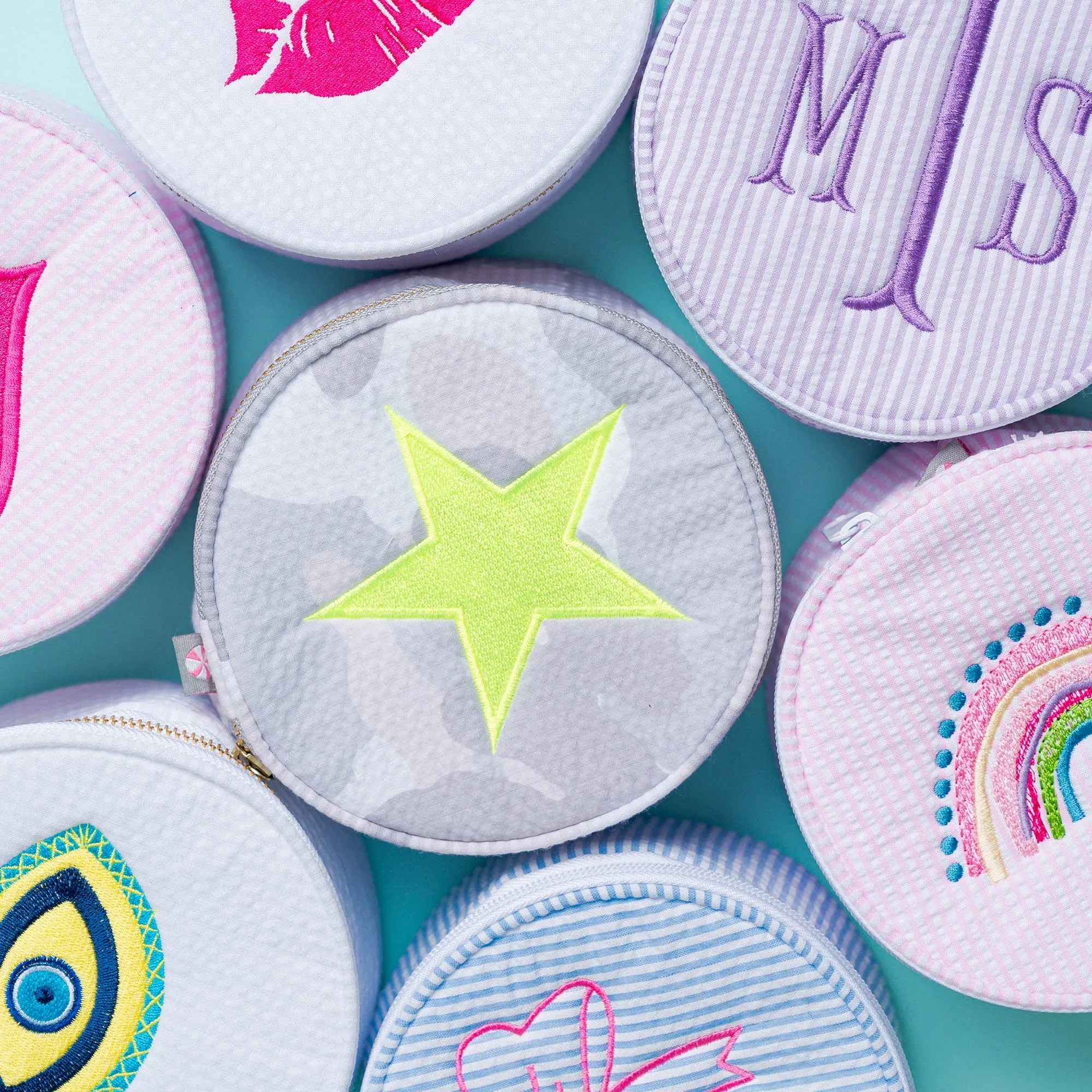 Personalized Seersucker Snow Camo Round Multi Purpose Pouch