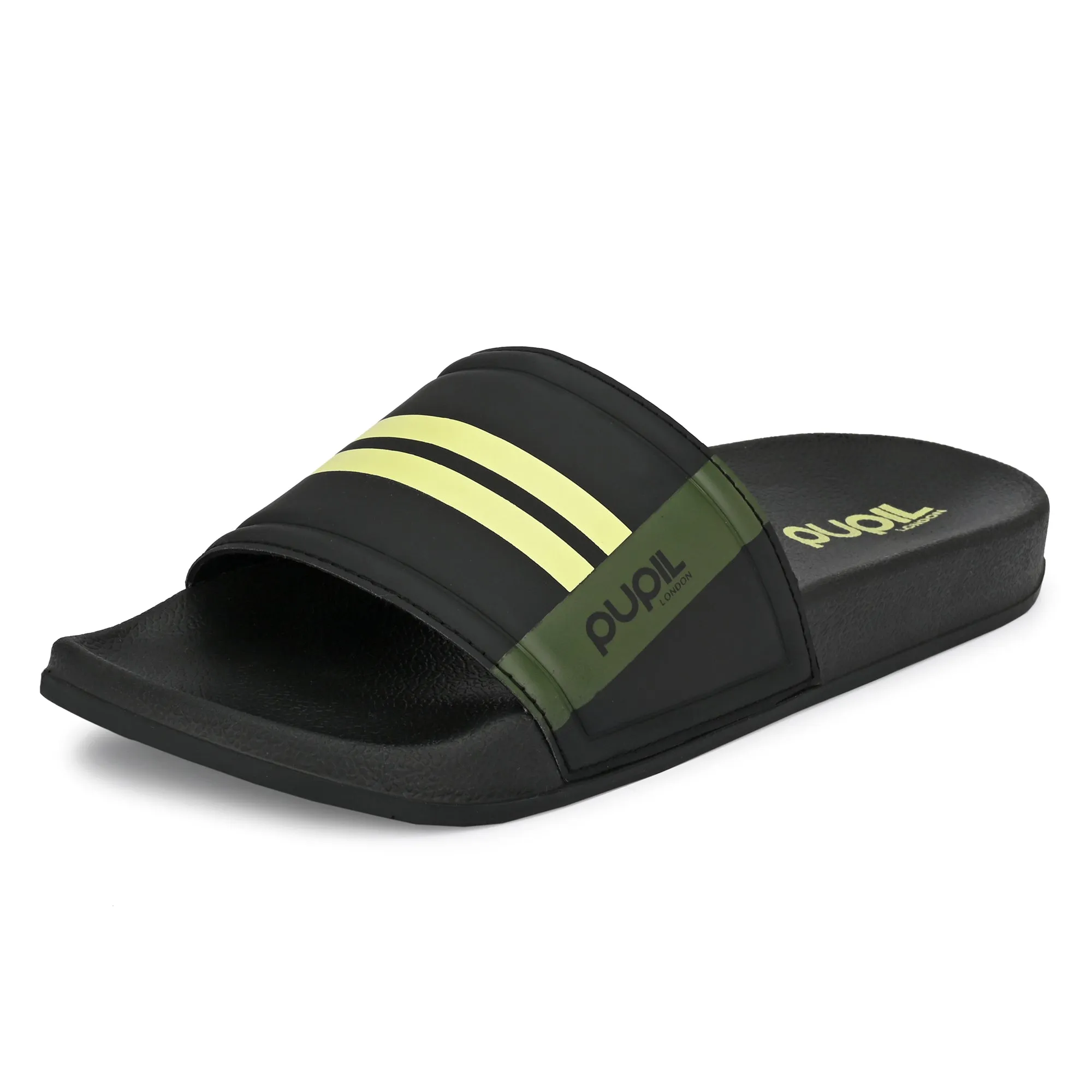 Pupil Men's BEN-2 Pool Slider, Black and Olive