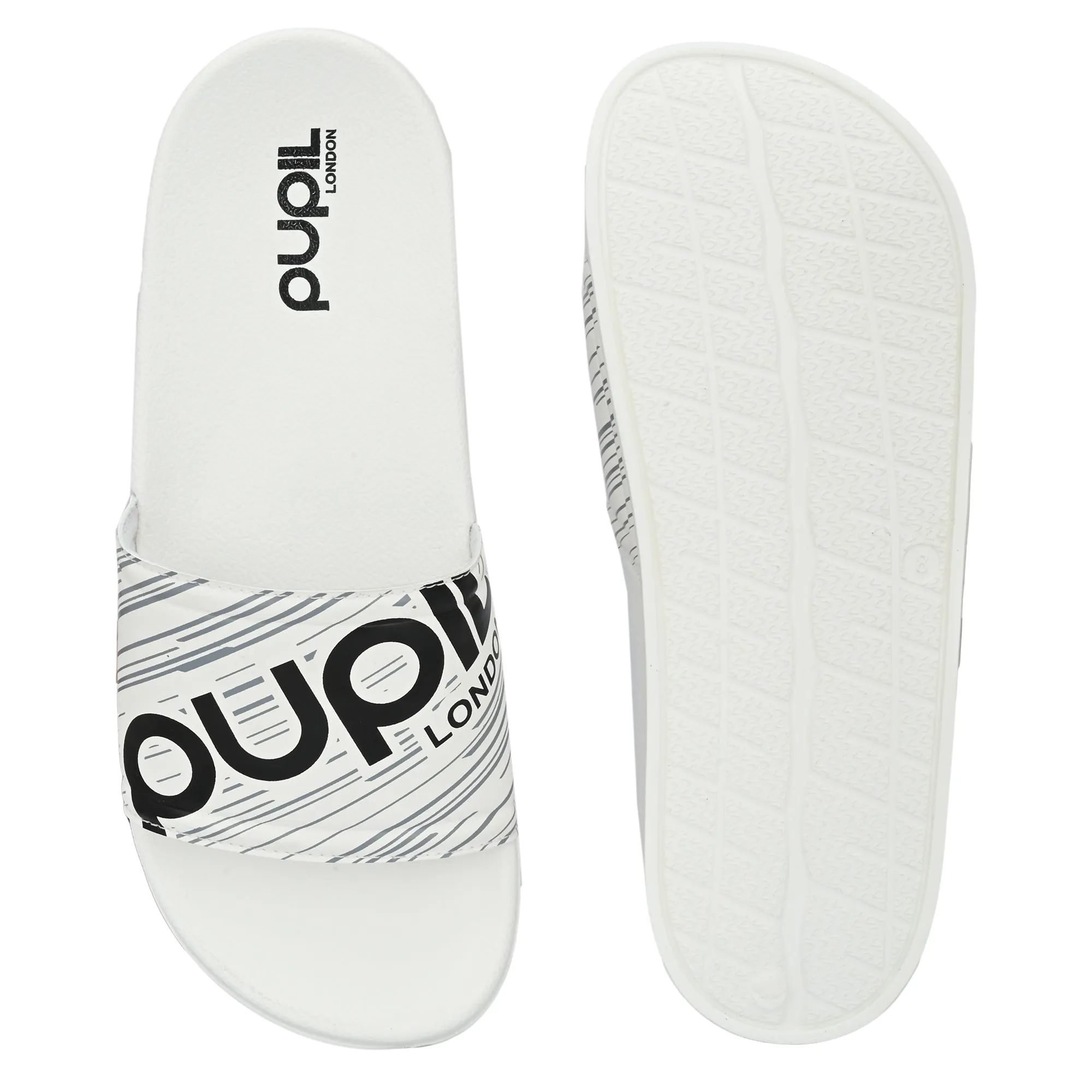 Pupil Men's BEN-3 Pool Slider, White and Black