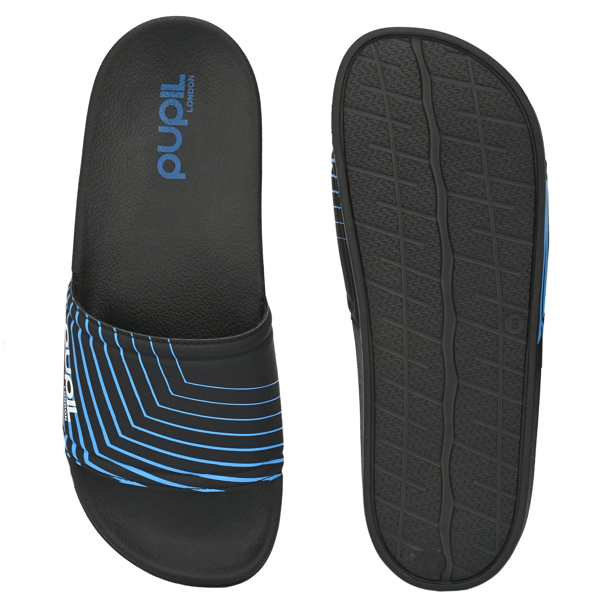 Pupil Men's BEN-4 Pool Slider, Black and Blue