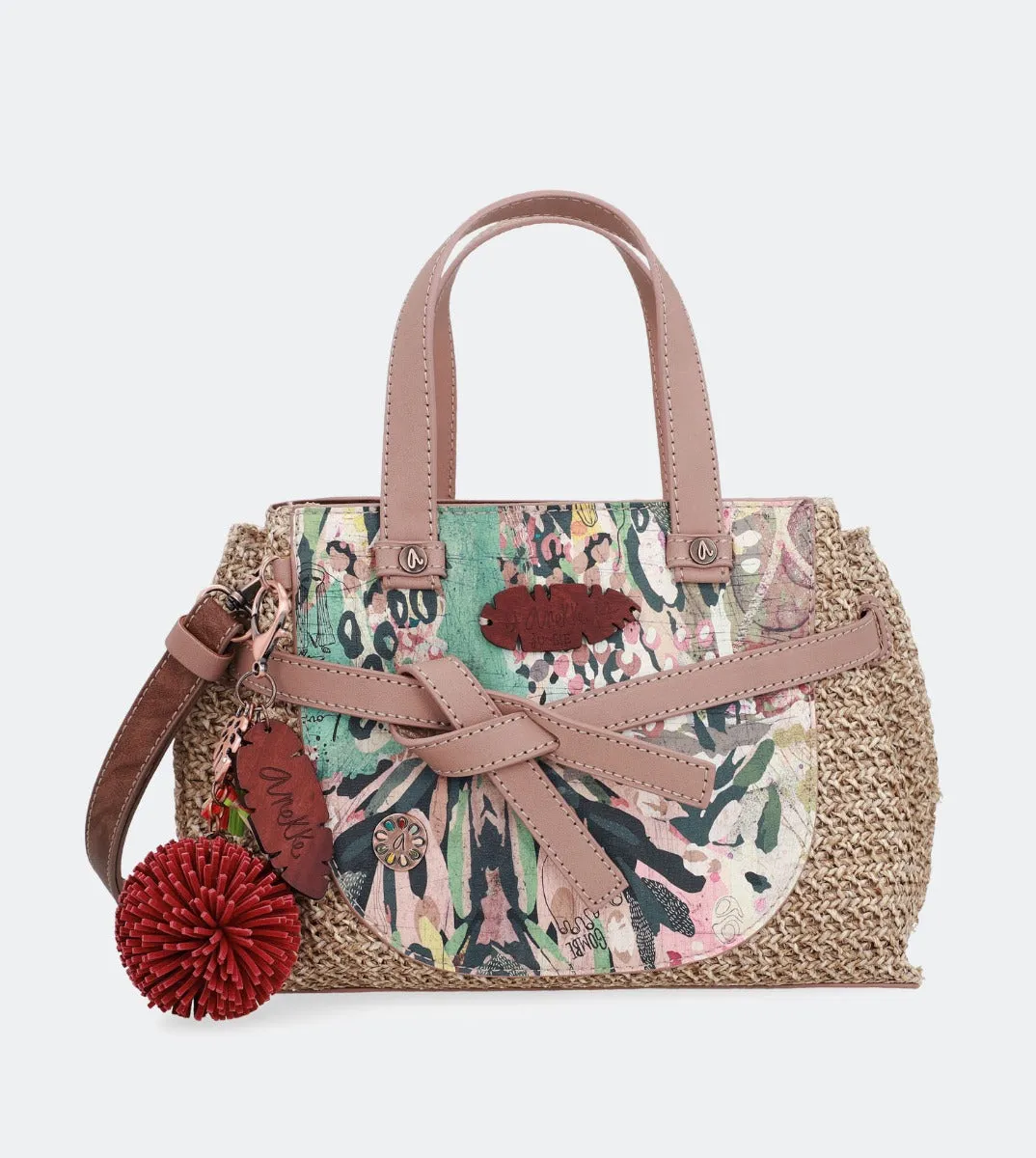 Raffia bowling bag with a bow