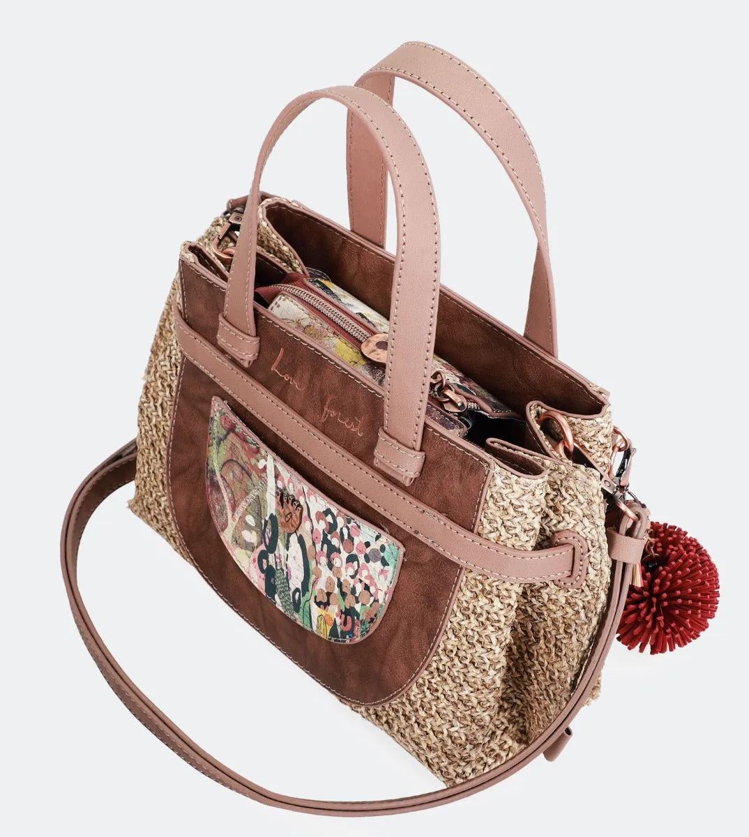 Raffia bowling bag with a bow