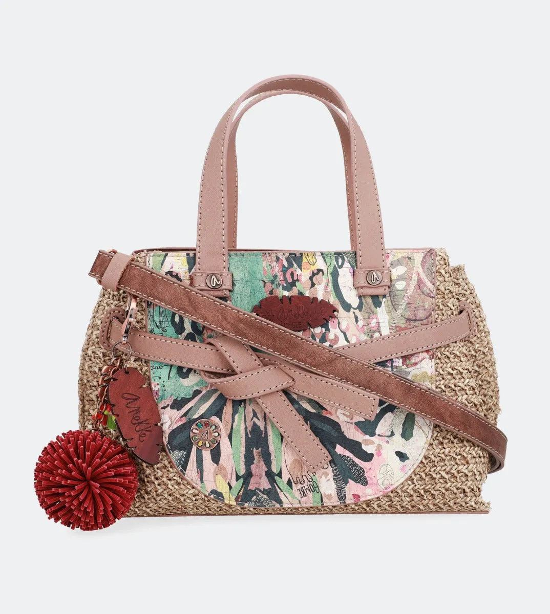 Raffia bowling bag with a bow