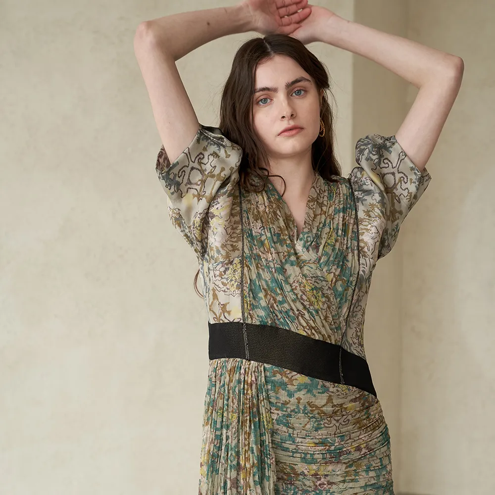 Ruched Drape Mini Silk Dress