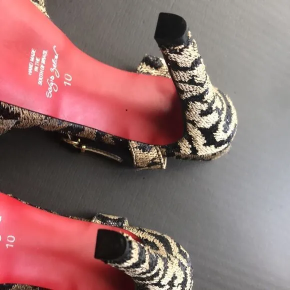 Sergio Zelcer Gorgeous Brazilian Designer Sequin Animal Print Heels