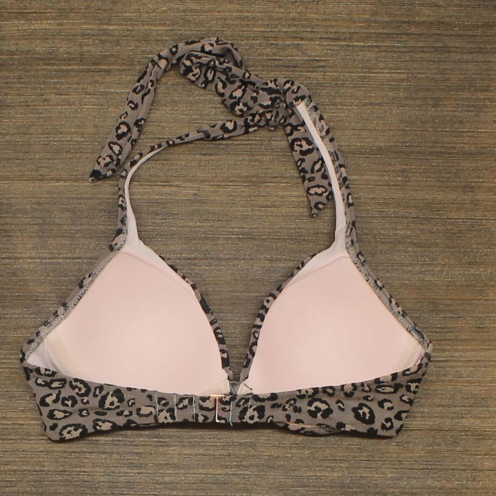 Shade & Shore Lightly Lined Jacquard Textured Twist-Front Bikini Top Tan 32B