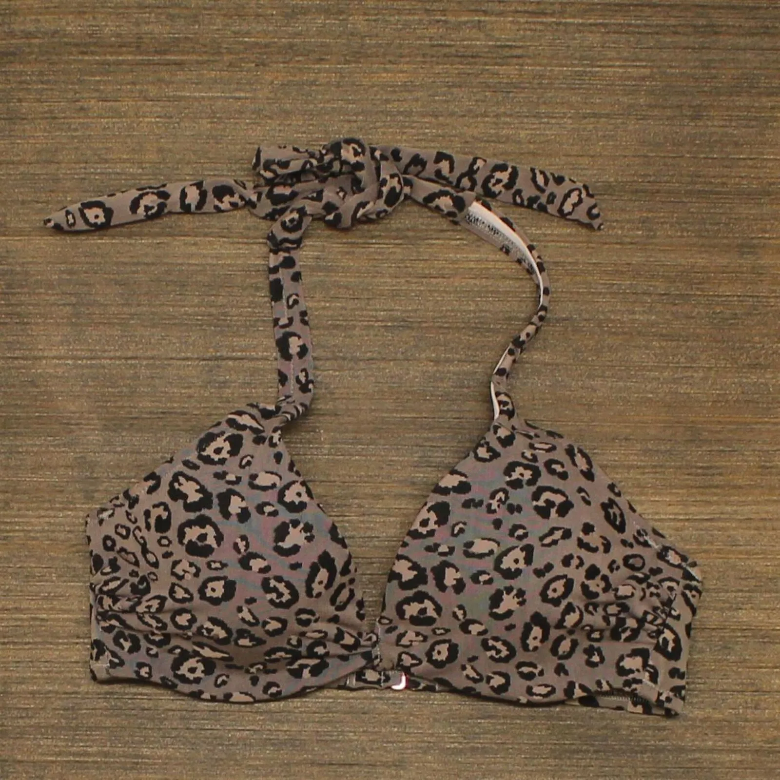 Shade & Shore Lightly Lined Jacquard Textured Twist-Front Bikini Top Tan 32B