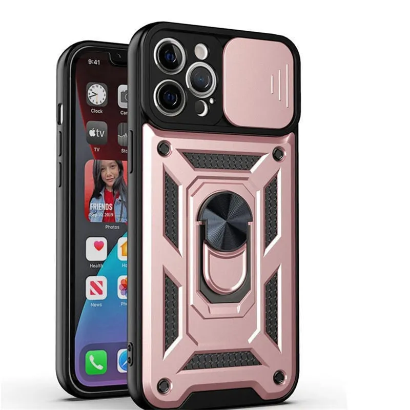 Shockproof Armor Magnetic Case For iPhone With Ring Holder Kickstand And Camera Protection Cover