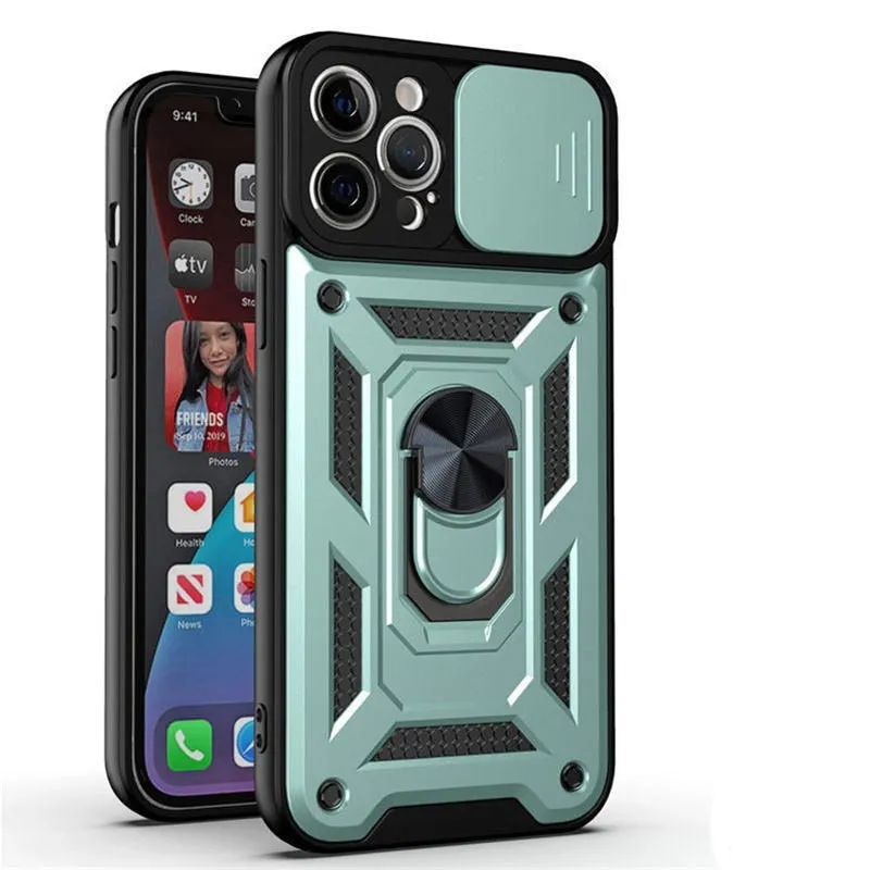 Shockproof Armor Magnetic Case For iPhone With Ring Holder Kickstand And Camera Protection Cover