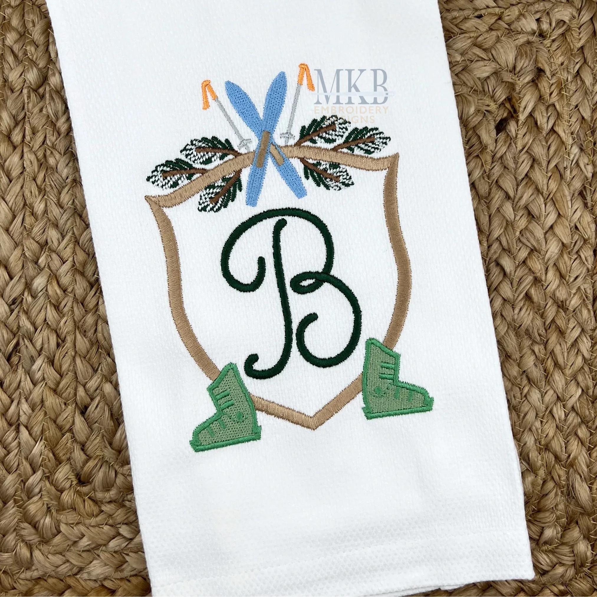 Skis and Boots Pine Outer Poles Crest Machine Embroidery Design File