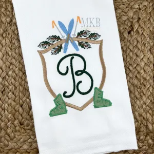 Skis and Boots Pine Outer Poles Crest Machine Embroidery Design File