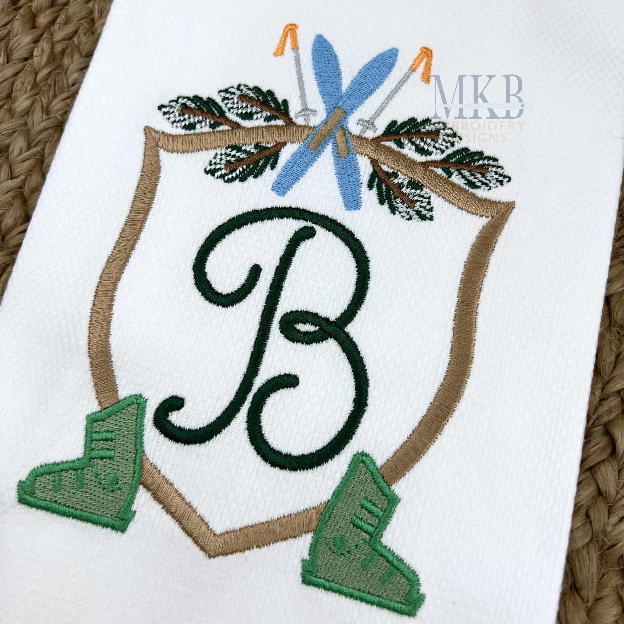 Skis and Boots Pine Outer Poles Crest Machine Embroidery Design File