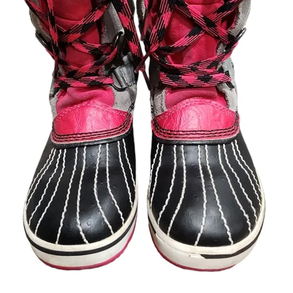 Sorel Joan of Arctic Faux Fur Lace Up Grey/Pink/Black Winter Snow Boots 4