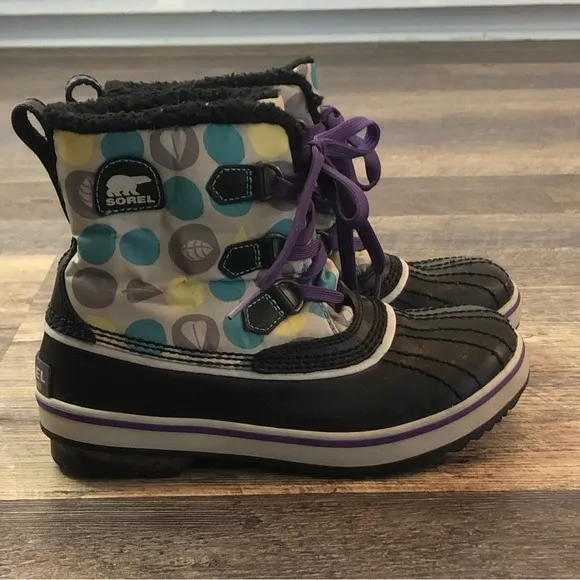 Sorel Polka Dot Duck Boot Rain Boots Snow Boots lids size 3 VGUC so cute