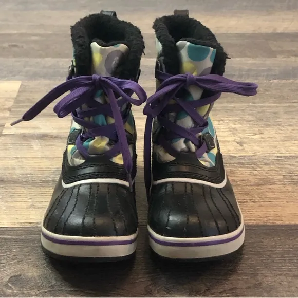 Sorel Polka Dot Duck Boot Rain Boots Snow Boots lids size 3 VGUC so cute