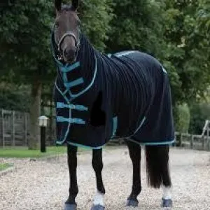 TKPF3022-BKTQ-74"-Blk/Teal Full Neck Blanket w/ Leg Straps & Inside Circingle