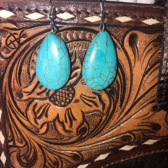 Turquoise Faux Crackle Rain Drop Earrings