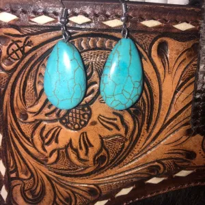Turquoise Faux Crackle Rain Drop Earrings