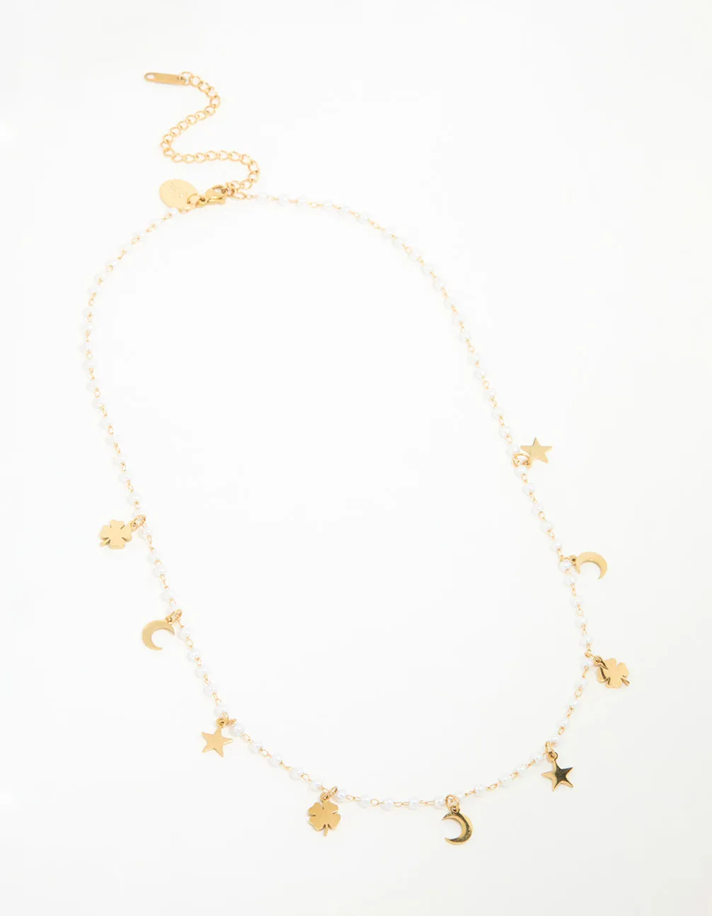Waterproof Gold Plated Stainless Steel Clover Star & Moon Charm Necklace
