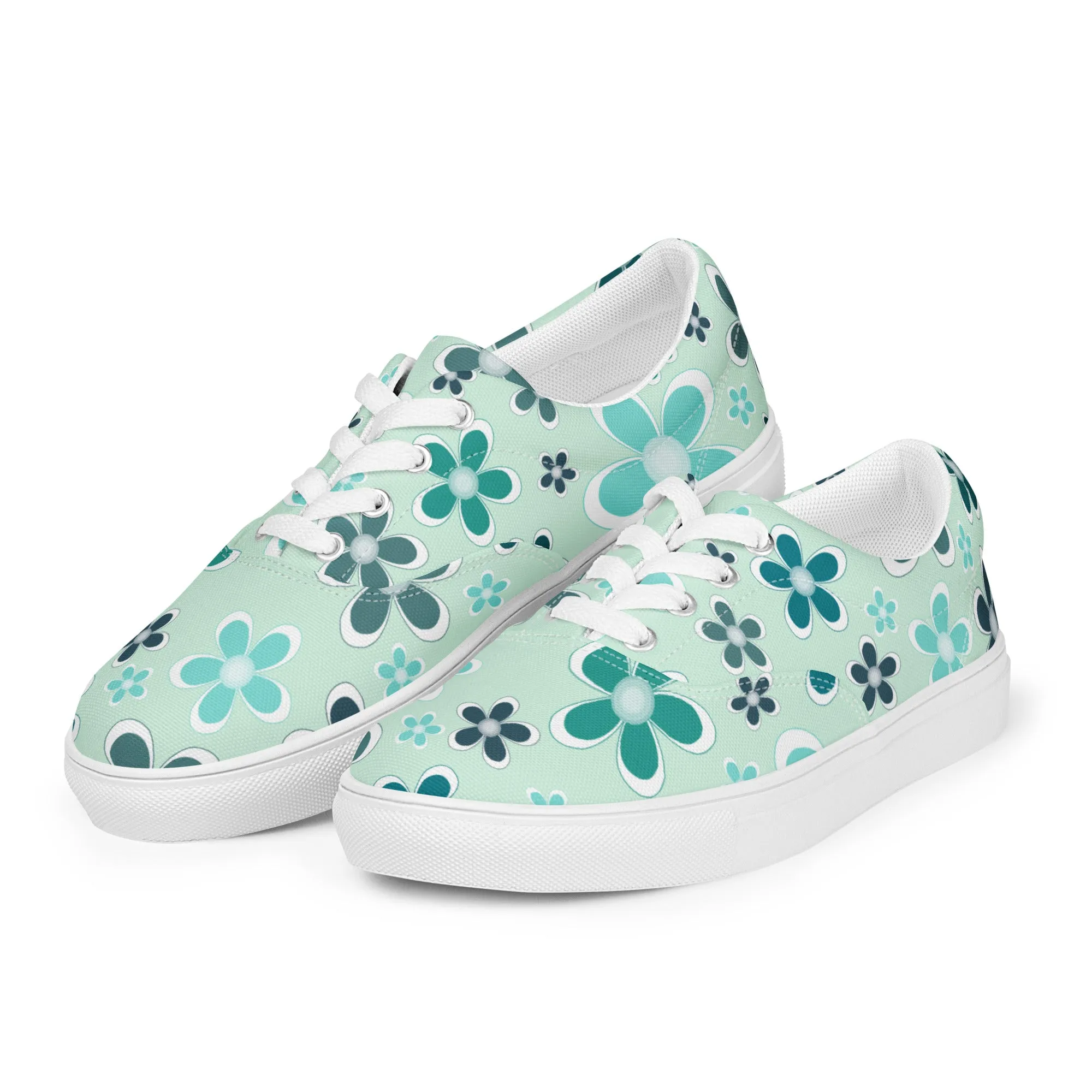 Women’s lace-up canvas shoes - Flower Pattern - print on demand