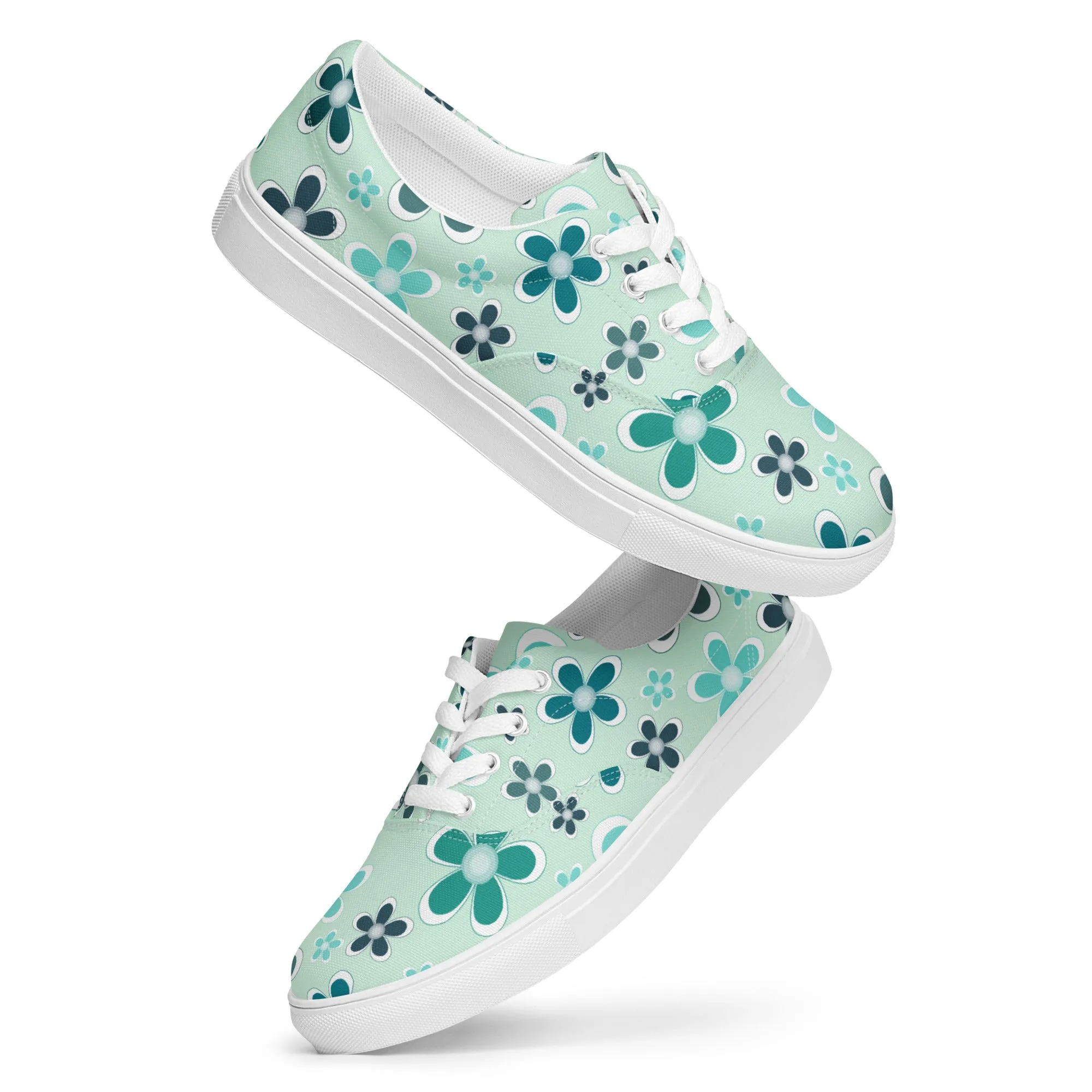 Women’s lace-up canvas shoes - Flower Pattern - print on demand