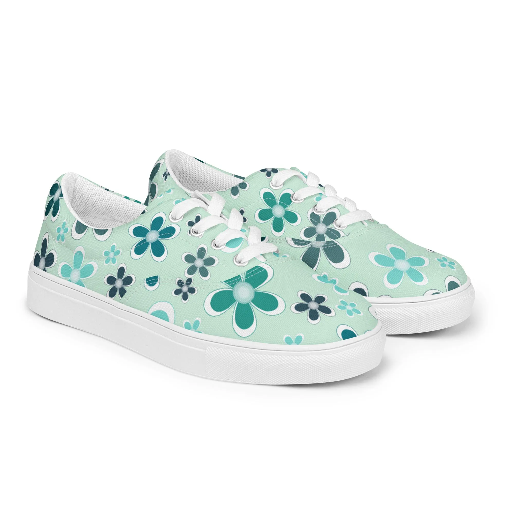 Women’s lace-up canvas shoes - Flower Pattern - print on demand