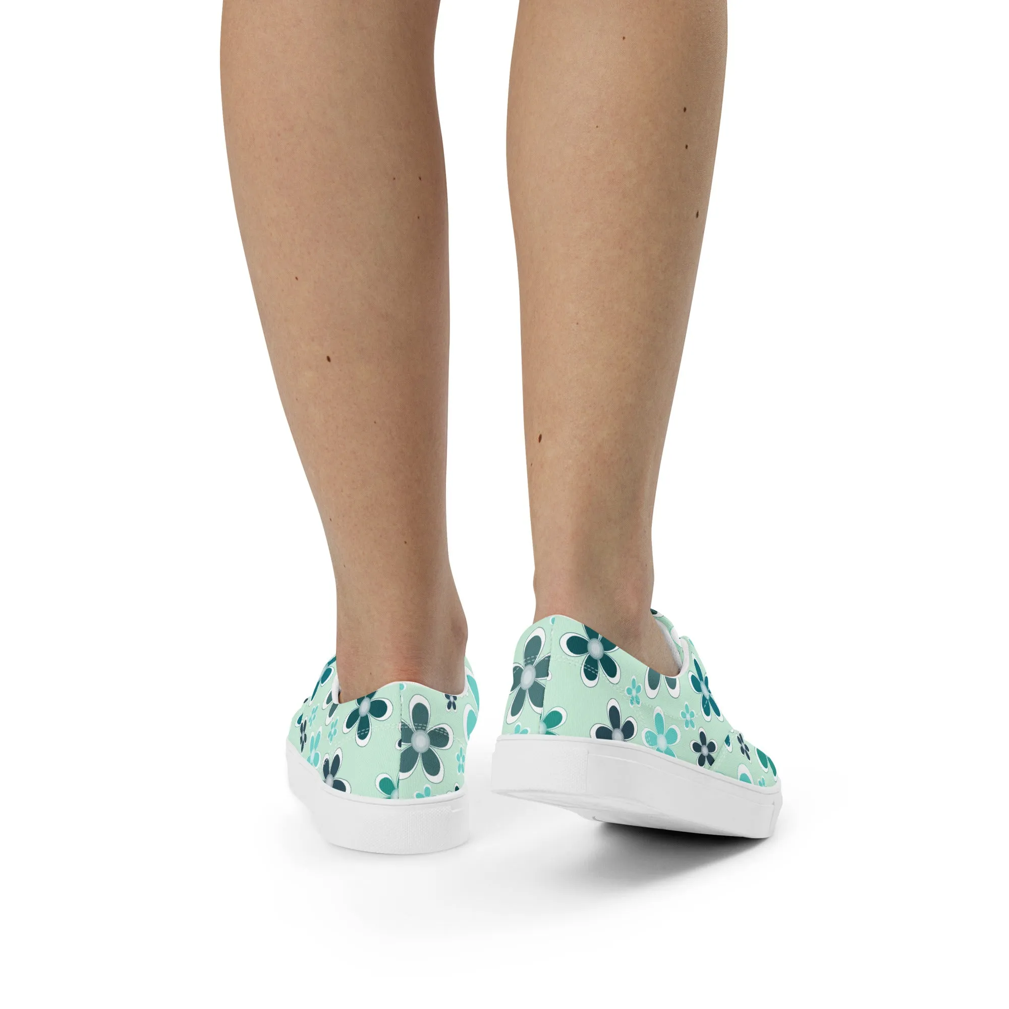 Women’s lace-up canvas shoes - Flower Pattern - print on demand
