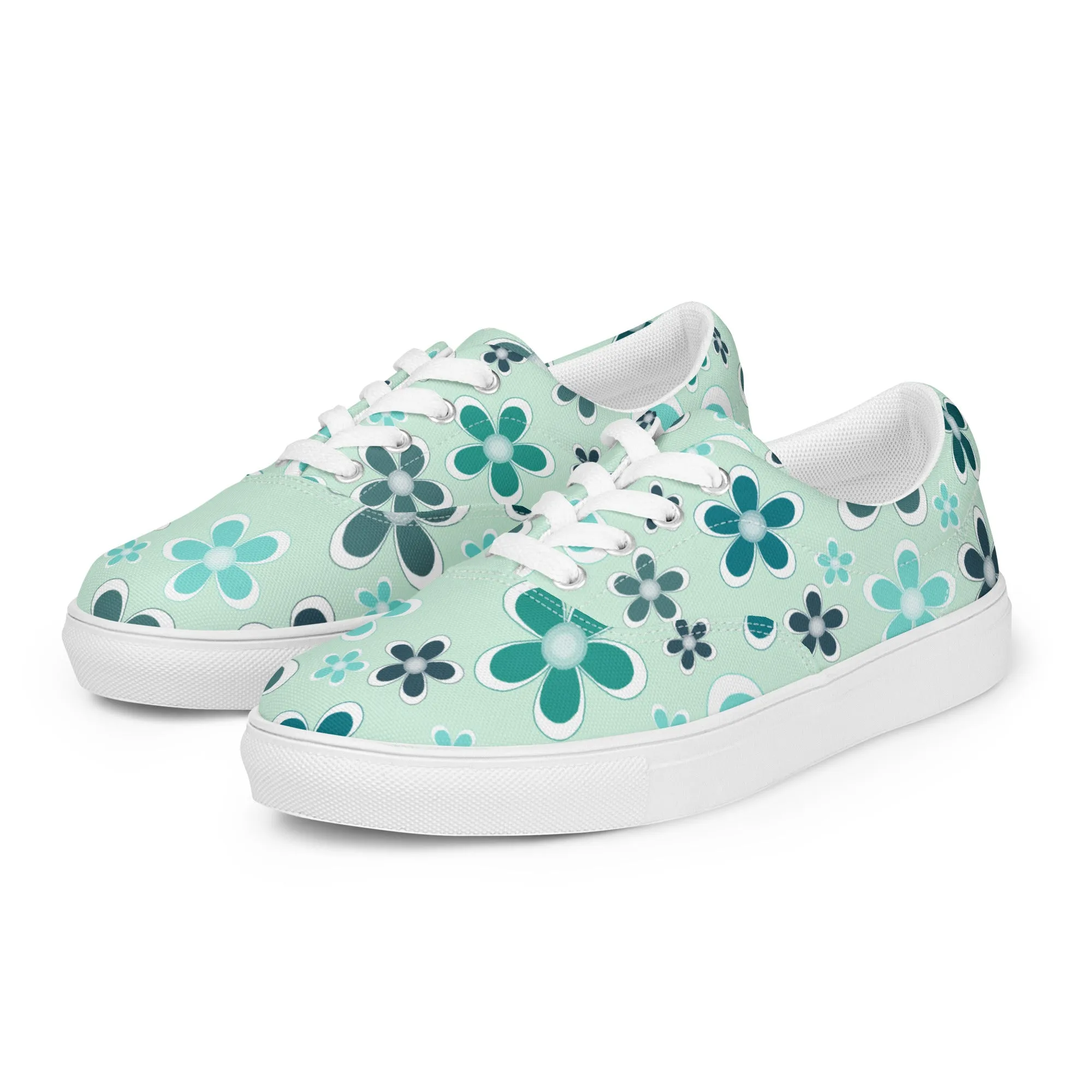 Women’s lace-up canvas shoes - Flower Pattern - print on demand