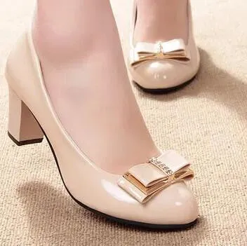Women's shoes bow low low-heeled shoes thick heel casual female leather